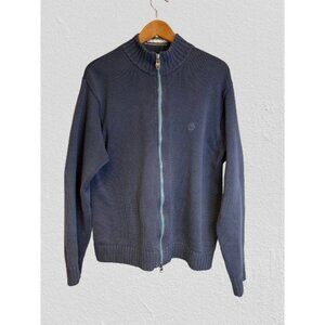 Timberland Full Zip Sweater Cardigan Mock Neck Heavyweight 100% Cotton Blue/Gray